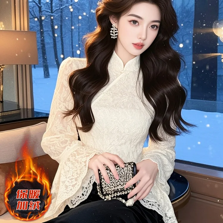 

Винтажный темпераментный литературный топ 2025 года, китайский традиционный улучшенный повседневный элегантный топ, классическая изысканная кружевная блузка E11345