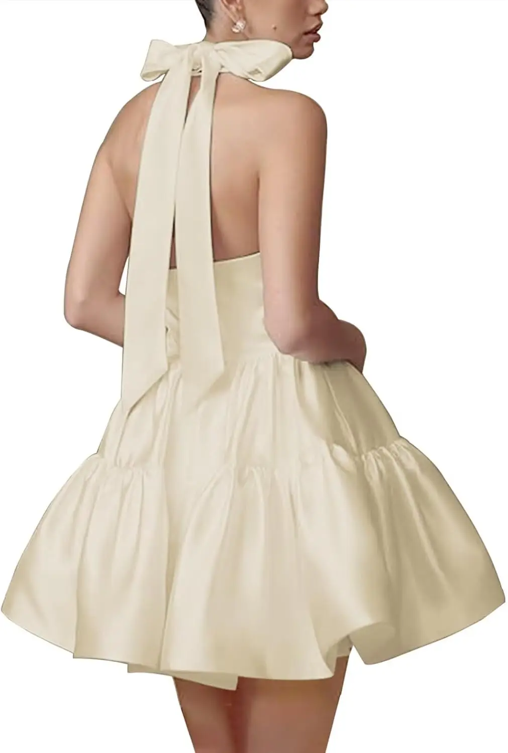 

Short Satin Homecoming Dresses for Teens Sleeveless Bow Formal Party Dress Simple Women Cocktail Dress Above Knee , Mini