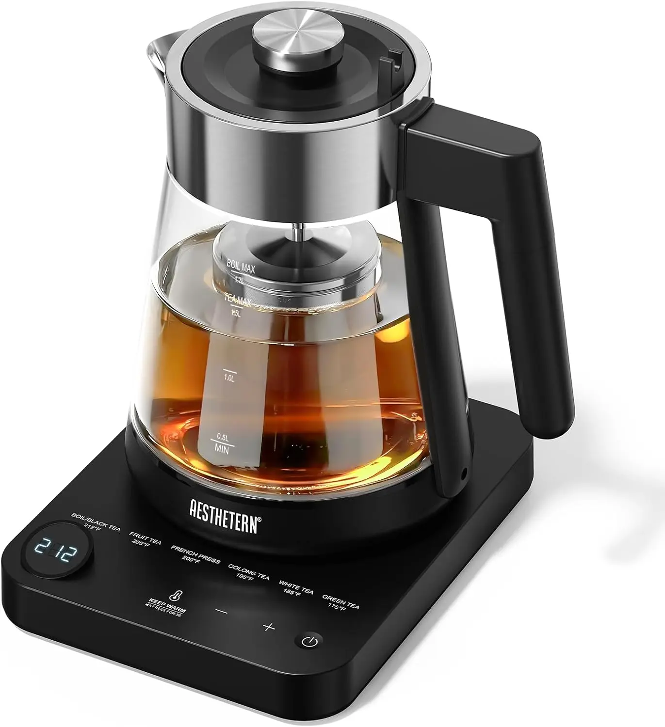

Electric Tea Kettle with Infuser 1.7L Glass Electric Kettle with Temperature Control Automatic Shut Off 12H Keep Warm for Tea