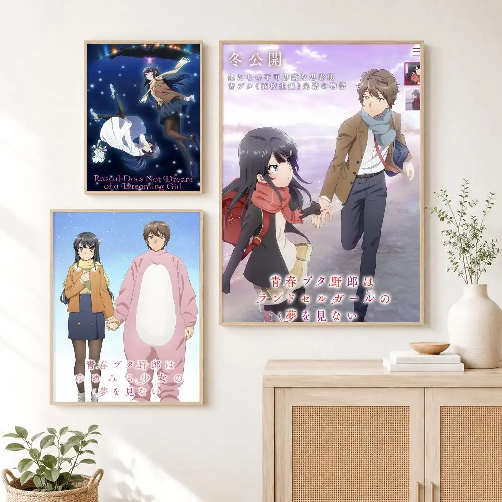 Does Not Dream Of Bunny Girl Senpai Poster Self-adhesive Art Waterproof Paper Sticker Coffee House Dorm Room Wall Decor