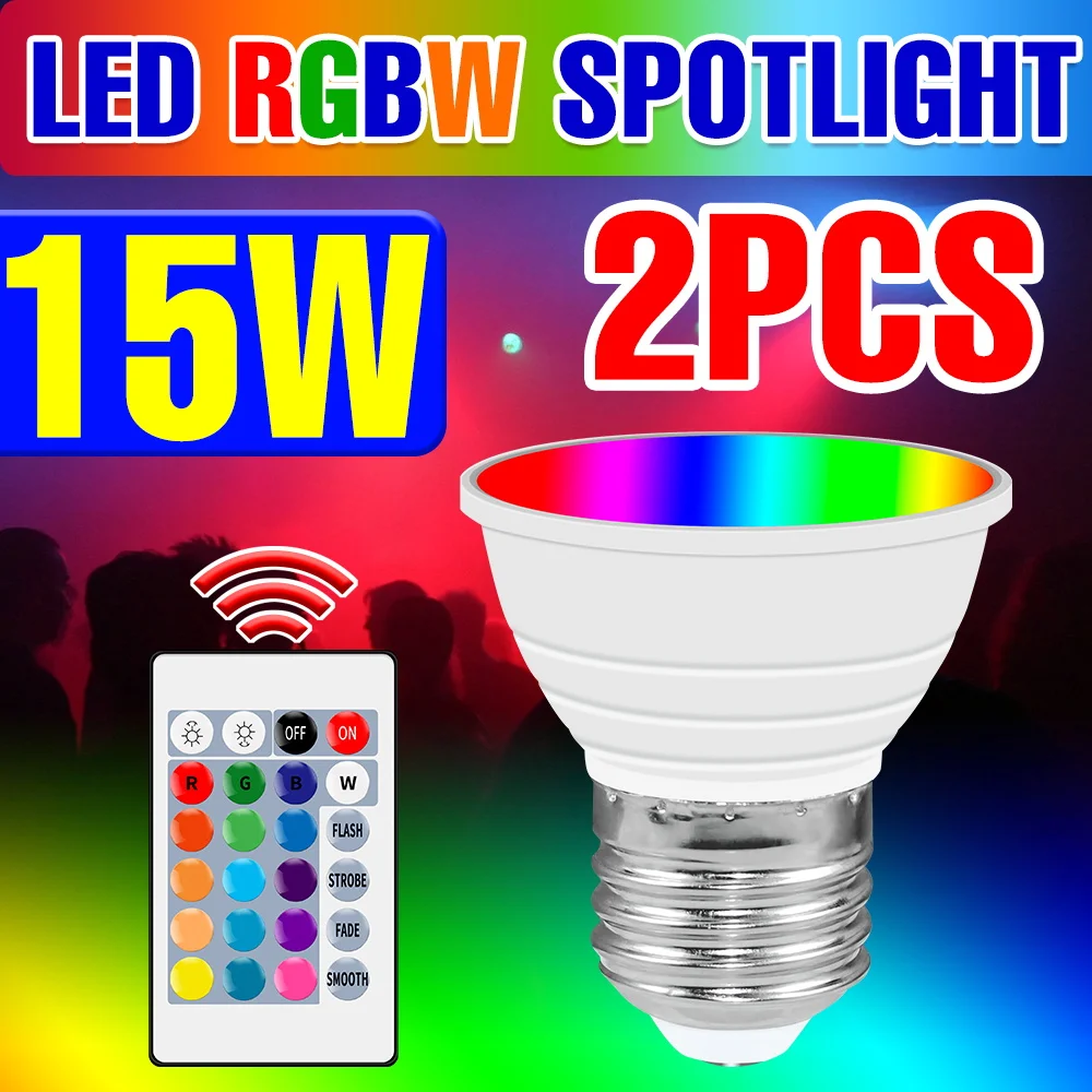 

2 шт. 15 Вт RGB светодиодная лампа E27/E26 ИК-пульт дистанционного управления с регулируемой яркостью GU10 Потолочный светильник E14 Colorfu Night MR16 Домашняя вечеринка Carniva