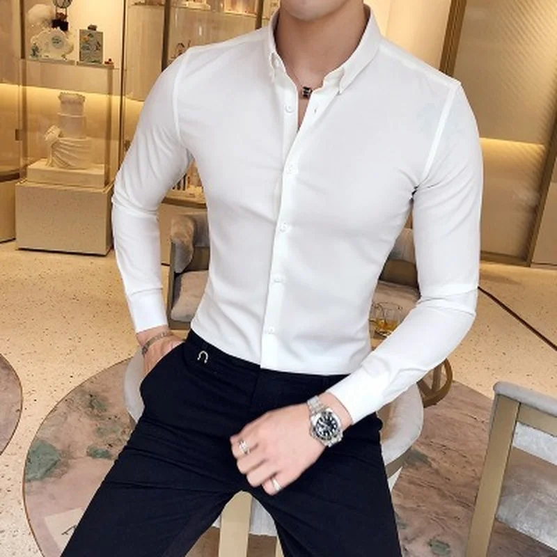 2022 New Men\'s Exquisite Solid Color Shirt Yingya Gentleman Style Youth High Quality Long Sleeve Business Mens Casual Slim Shirt