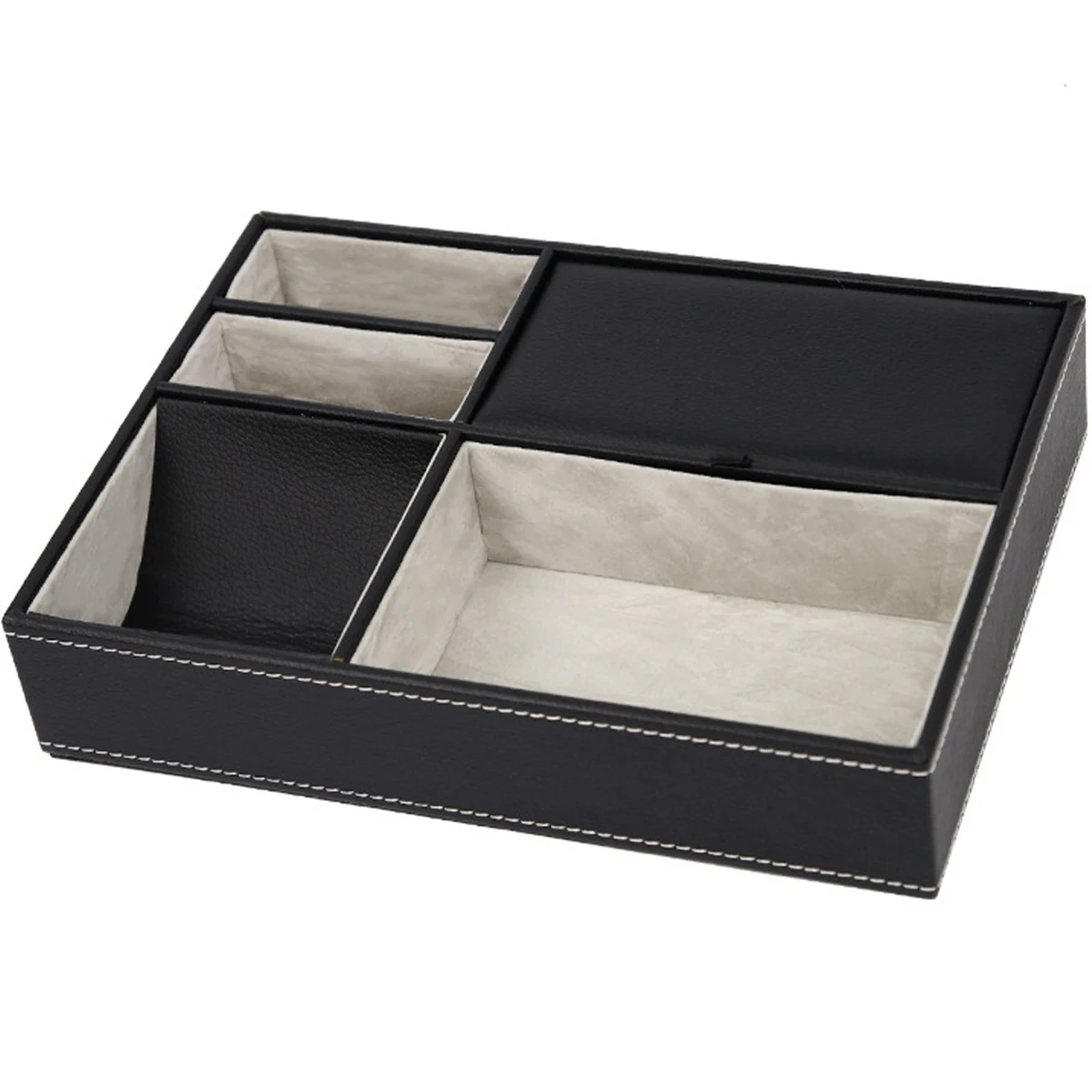 Faux Leather Valet Tray with 5 Compartments Decent Valet Tray Desk Storage Box Durable Dresser Box Nightstand Organiser Tray