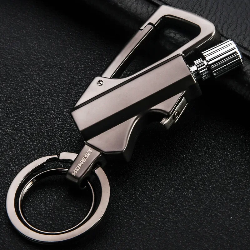 Porte-clés Portable multifonctionnel d'extérieur, briquet rechargeable, coupe-vent en métal, outil d'allumage de Camping, Gadgets pour hommes