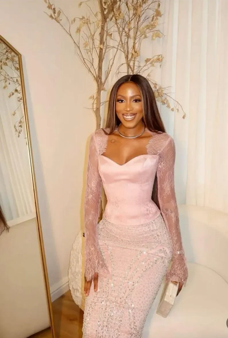 تخصيص 2026 أنيقة ومتألقة الوردي حورية البحر الربط الدانتيل الكرة فستان مثير الحبيب الثاني حفلة الاستقبال مساء اللباس #2