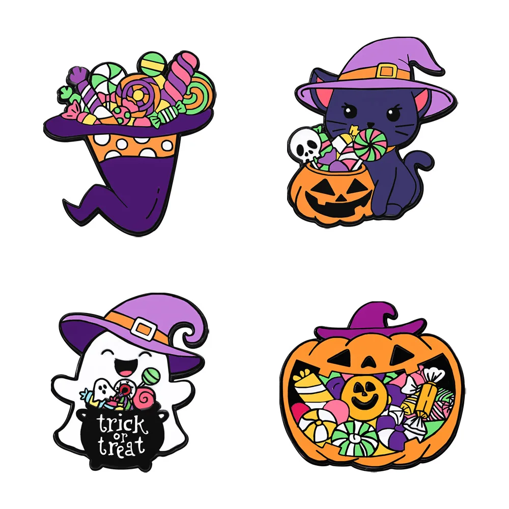 Halloween Pumpkin Enamel Pins Series Cute Ghost Metal Badges Punk Skeleton Brooch for Jewelry Accessory Gifts for Kids Friends - view 5