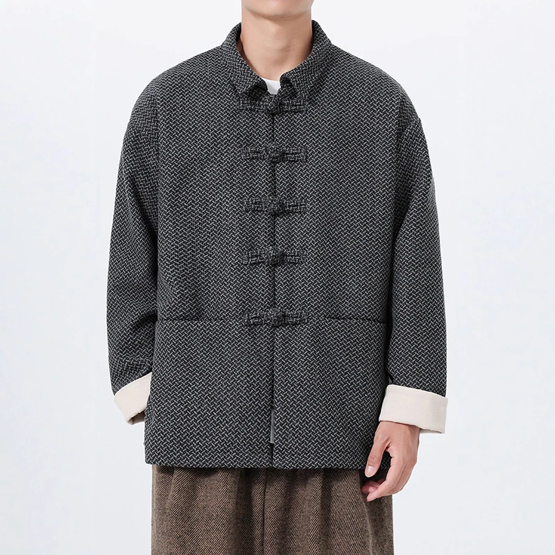 

Chinese Style Men Long Sleeve Casual Coats New Arrival 2026 Spring Solid Color Vintage Tang Suit Male Kung Fu Jackets N029