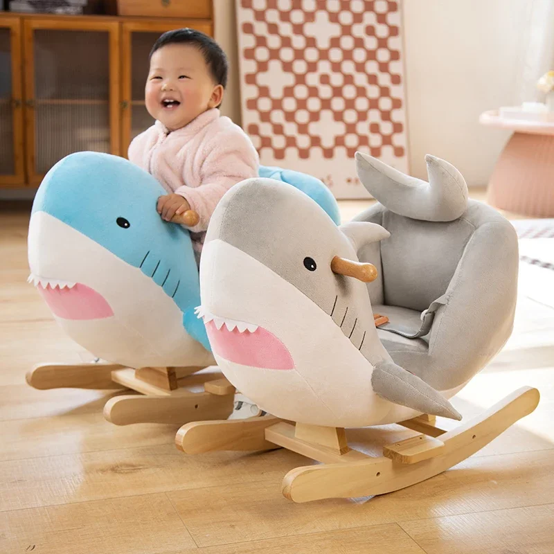 Blue Castle Rocking Horse Trojan Horse Children Shark Plush Toy Baby Baby Birthday Gift