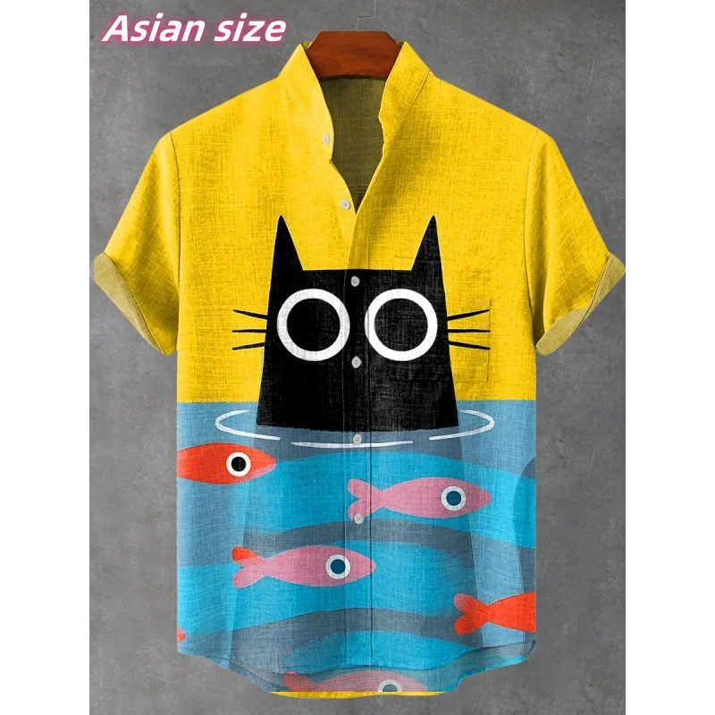 

Rainbow Cat Star Graphic Hawaiian Shirt For Men Fun Fish 3D Printed Short Sleeve Summer Loose Street Aloha Shirts Lapel Blouse