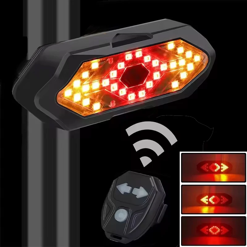 

Bike Rear Light Turn Signals Warning Tail Light Wireless Remote Control Cycling Taillight Usb Rechargeable Night Riding Lamp
