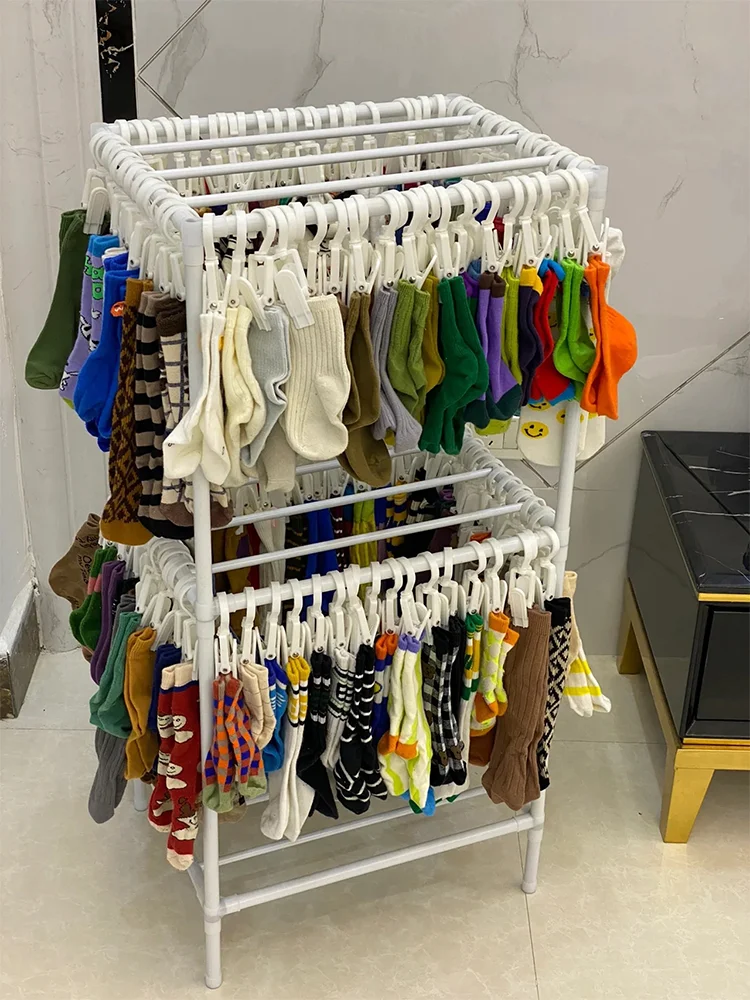 

Balcony drying socks clip storage artifact floor shelf multifunctional movable underwear hanger