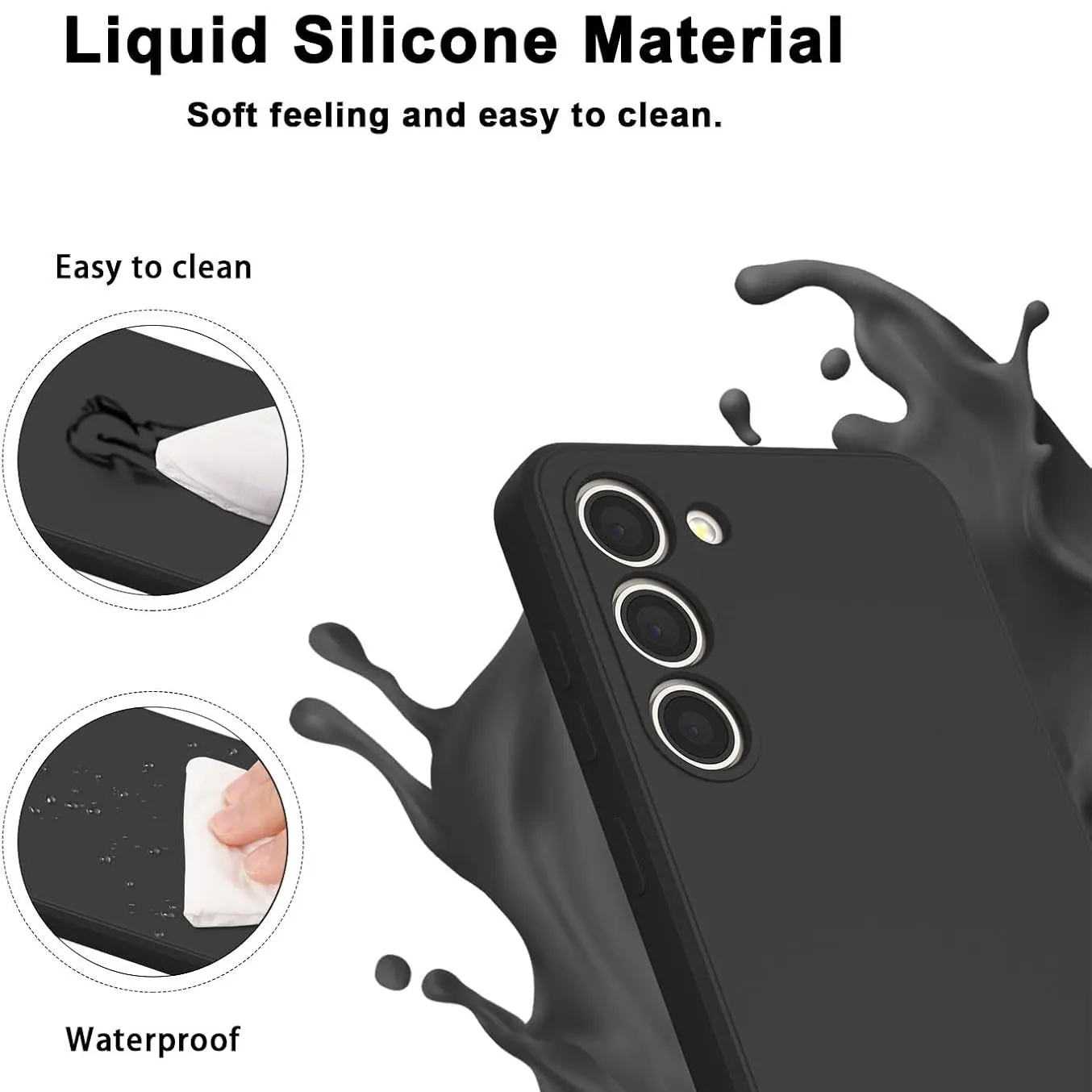 Shockproof Stylish Case for Samsung Galaxy S23 Ultra S22 Liquid Silicone Black Protective Cover For Samsung S24 Plus S21 S20 FE