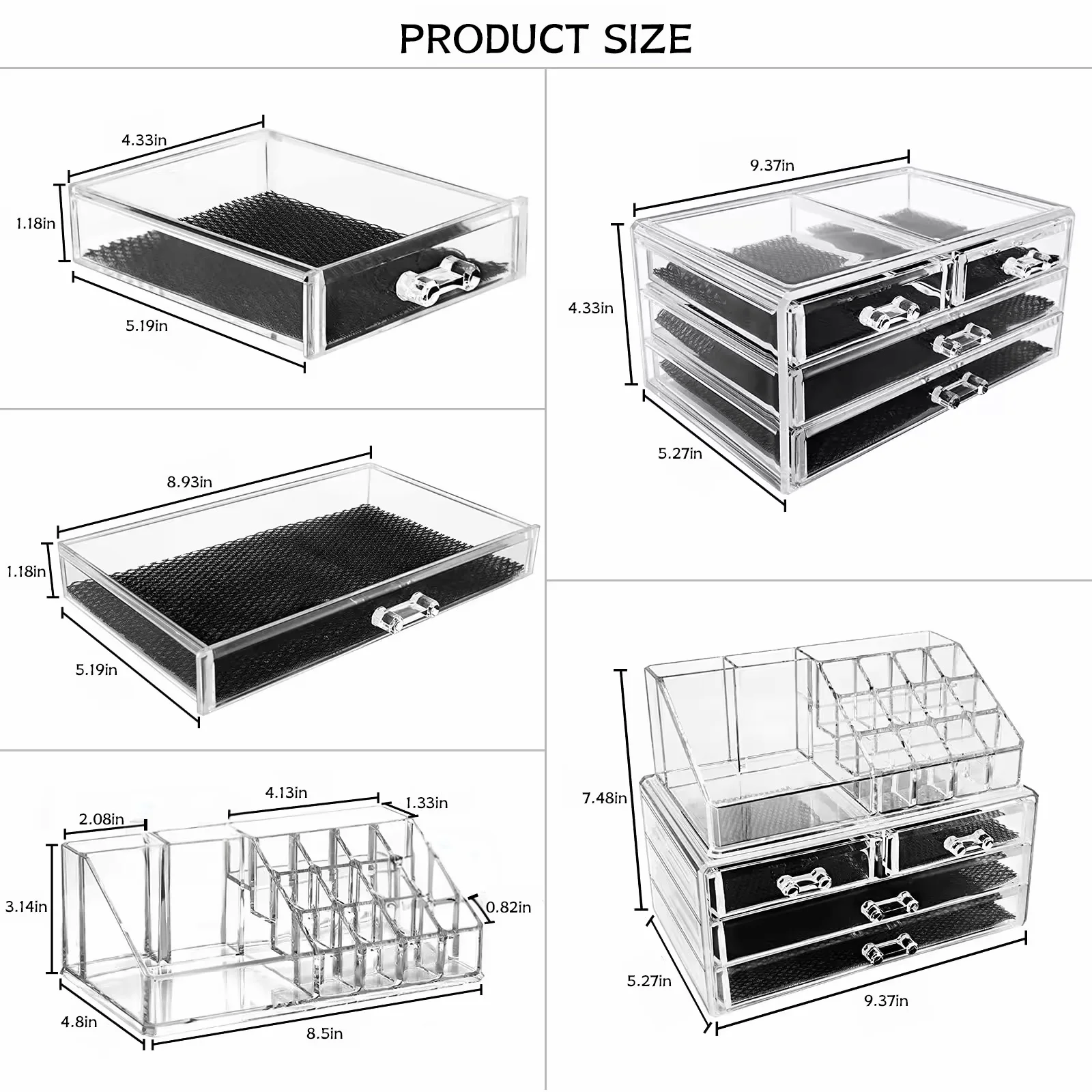 12pcs Transparent Counter Bathroom Dres Acrylic Makeup Organizer Skin Care Cosmetic Display Box Storage Organization