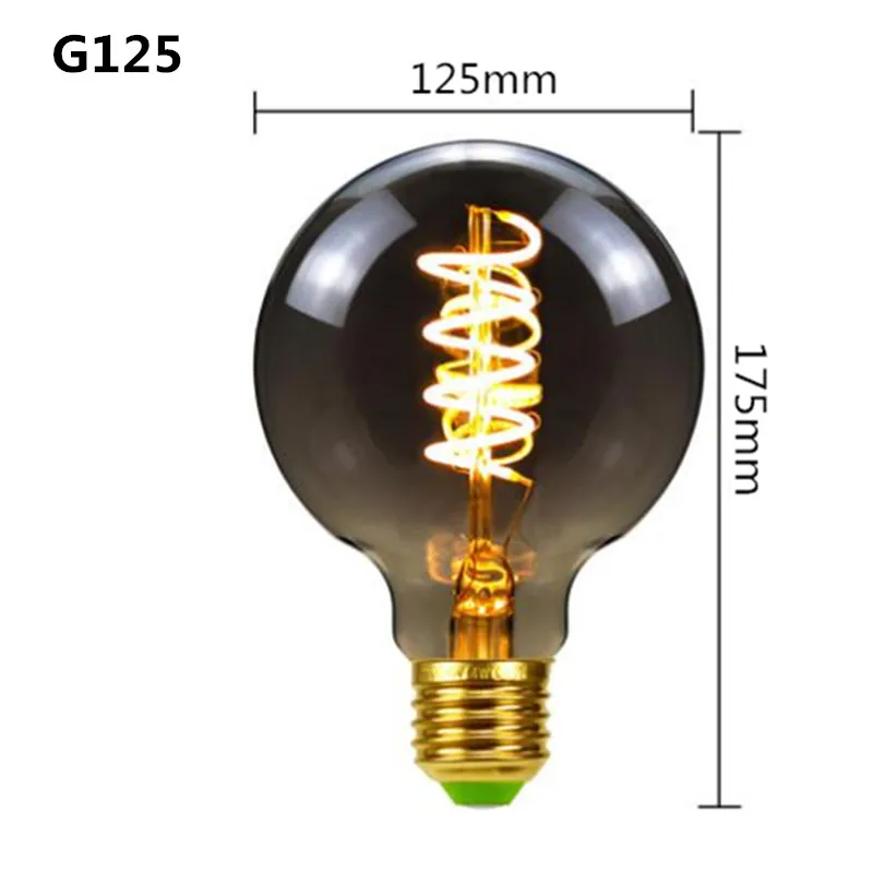 LED E27 ST64 G80 G95 G125 4W Dimbaar 220V Rokerig Grijs Warm GSpiral Gloeilamp Retro Vintage Decoratieve Verlichting Edison Lamp