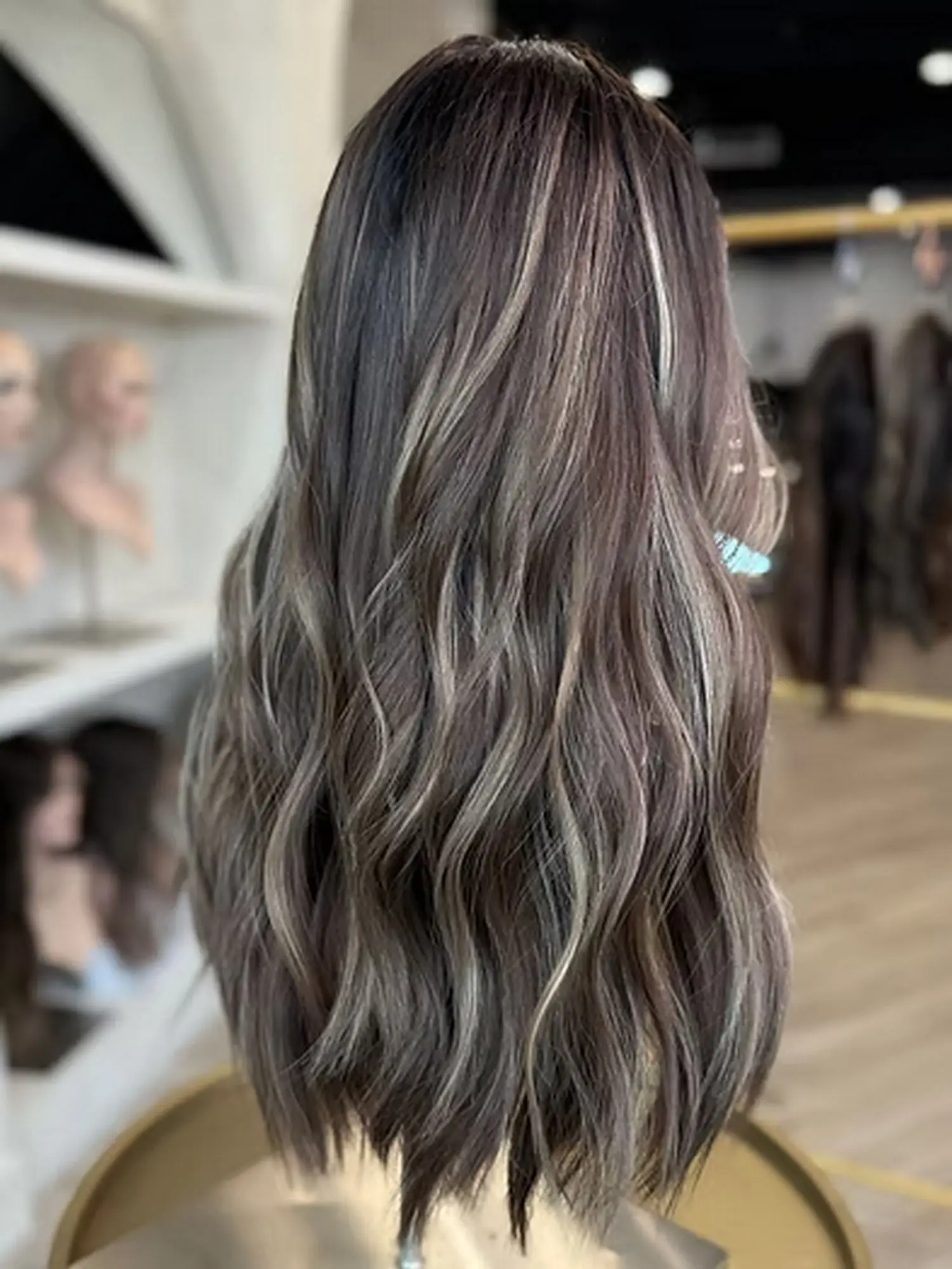24 Inches Dark Brown with Blonde Streaks Synthetic Lace Front Wigs Realistic Look Hairline Middle Parting Loose Wave Wigs Female