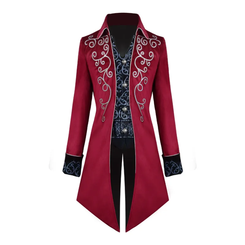 Men Steampunk Gothic Victorian Jacket Vintage Purple Velvet Tailcoat Medieval Frock Coat Uniform Renaissance Costume Homme XXXL