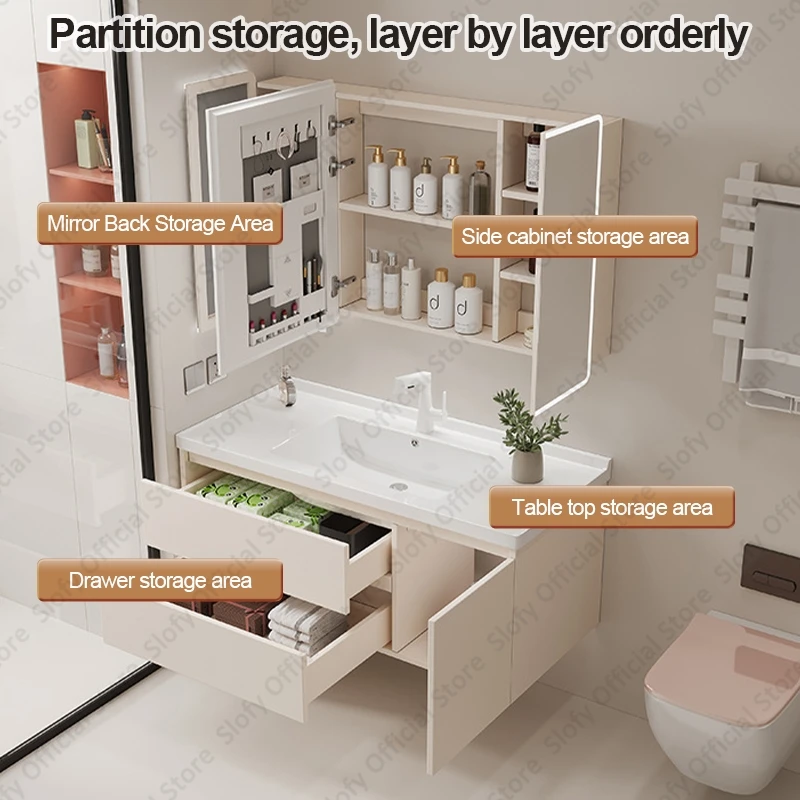 Moderner Badezimmer-Waschtisch, modischer Spiegelschrank, Raum, Aluminium, integriertes Waschbecken, Badezimmer-Waschtischschränke mit Waschbeckenmöbeln