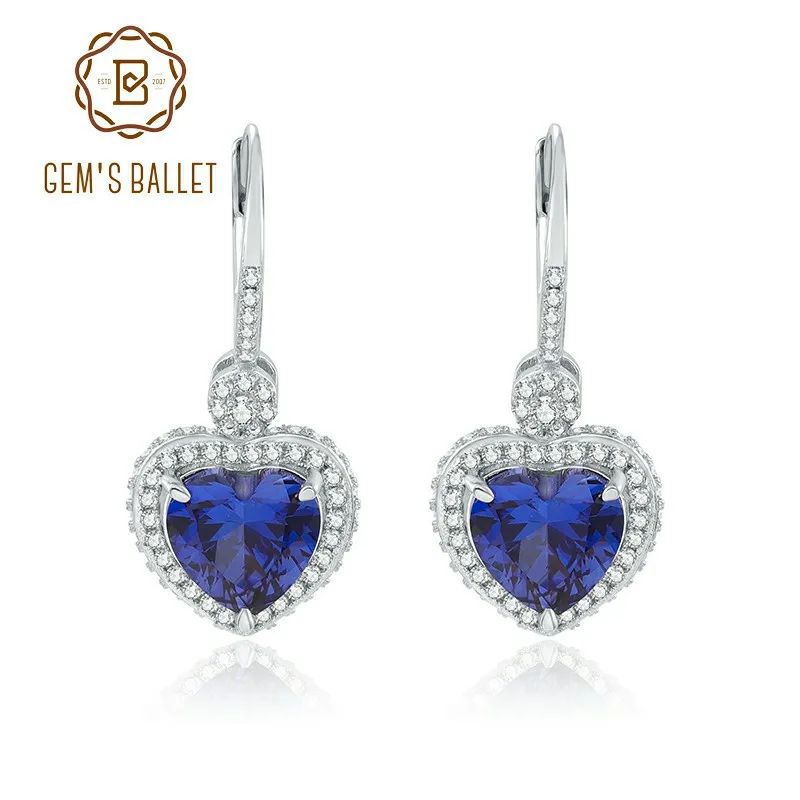 GEM'S BALLET 925 Sterling Silver Earrings Light Blue Lab Grown Sapphire Leverback Dangle Earrings For Women Wedding Fine Jewelry