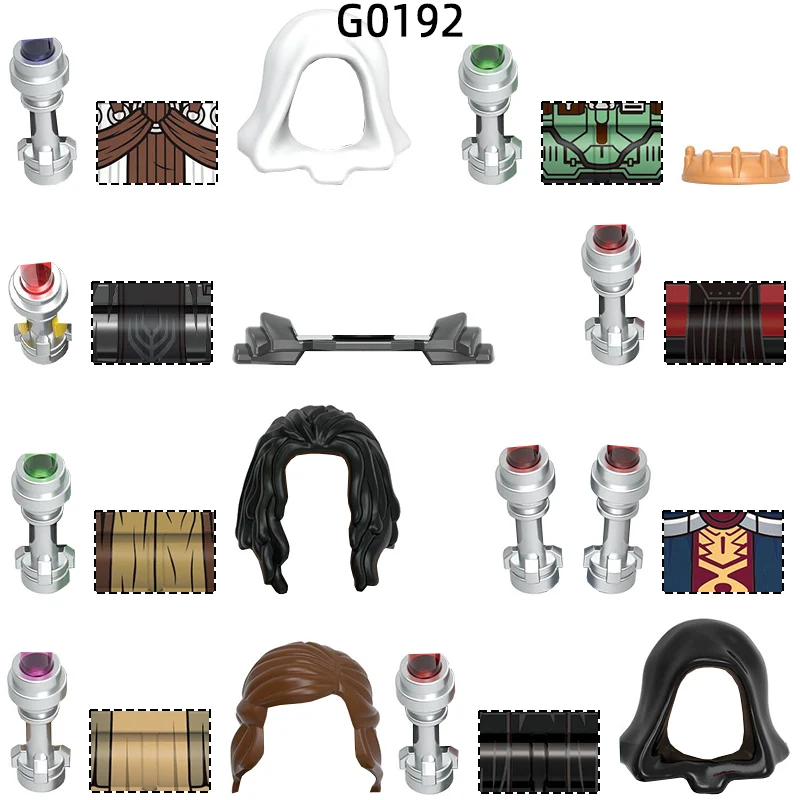 The G0192 Weapons Pants Hair Parts Action Figures Sword Cloak Model Blocks MOC Bricks Set Gifts Toys