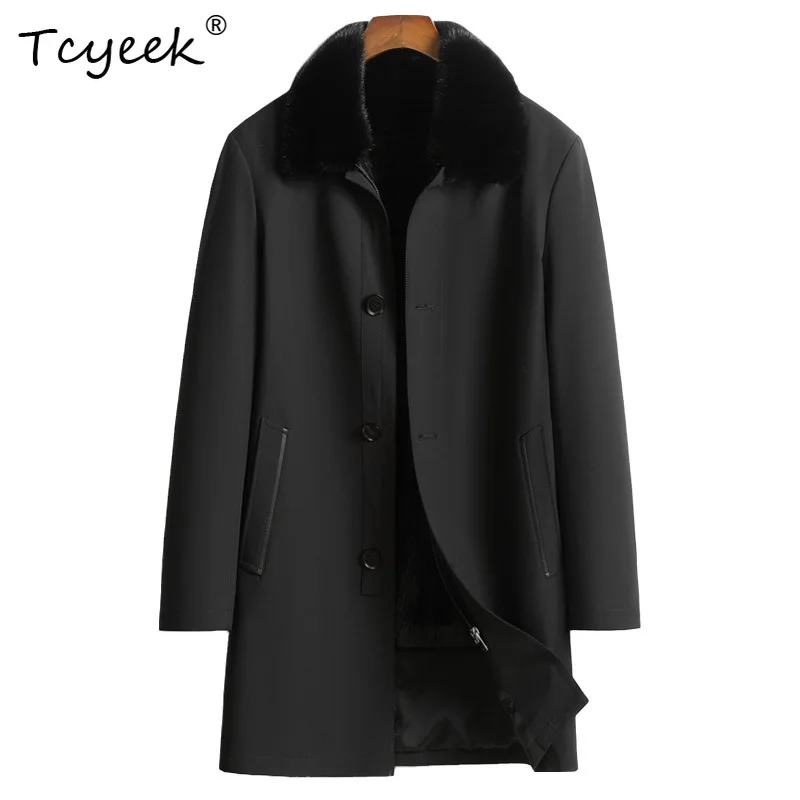 Tcyeek Natural Whole Mink Coat Men Clothes Winter Jacket Warm Real Fur Parka Mid-length Mens Coats Chic Slim Fit Куртка Мужская