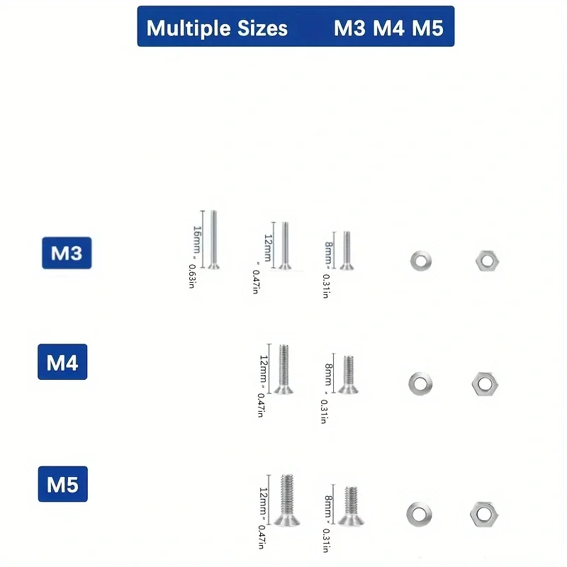 190개 304 스테인레스 스틸 접시형 육각 소켓 나사 - 미터 크기 M3 M4 M5 - 길이 8mm ~ 16mm 매끄러운 마감