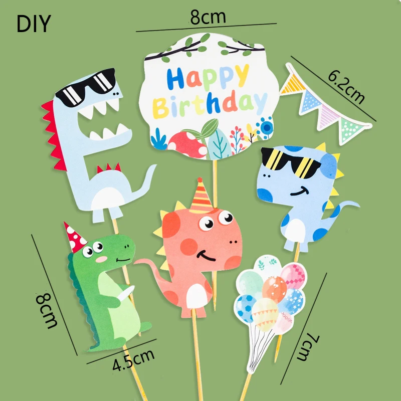 Dinosaur Cake Topper Flag bambini buon compleanno Tyrannosaurus Rex Wedding Cupcake Toppers cottura bellezza Baby Shower Cake Decor fai da te