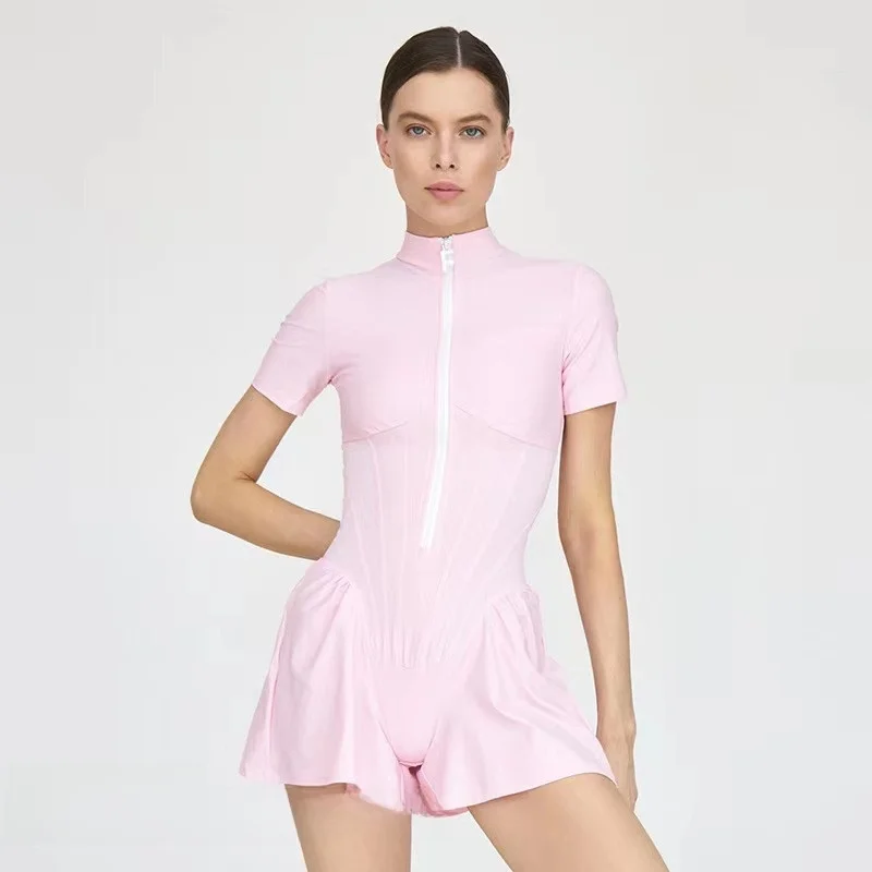 

Сексуальный комбинезон с круглым вырезом и молнией, с короткими штанинами, из полиэстера, женский, модный, трендовый.