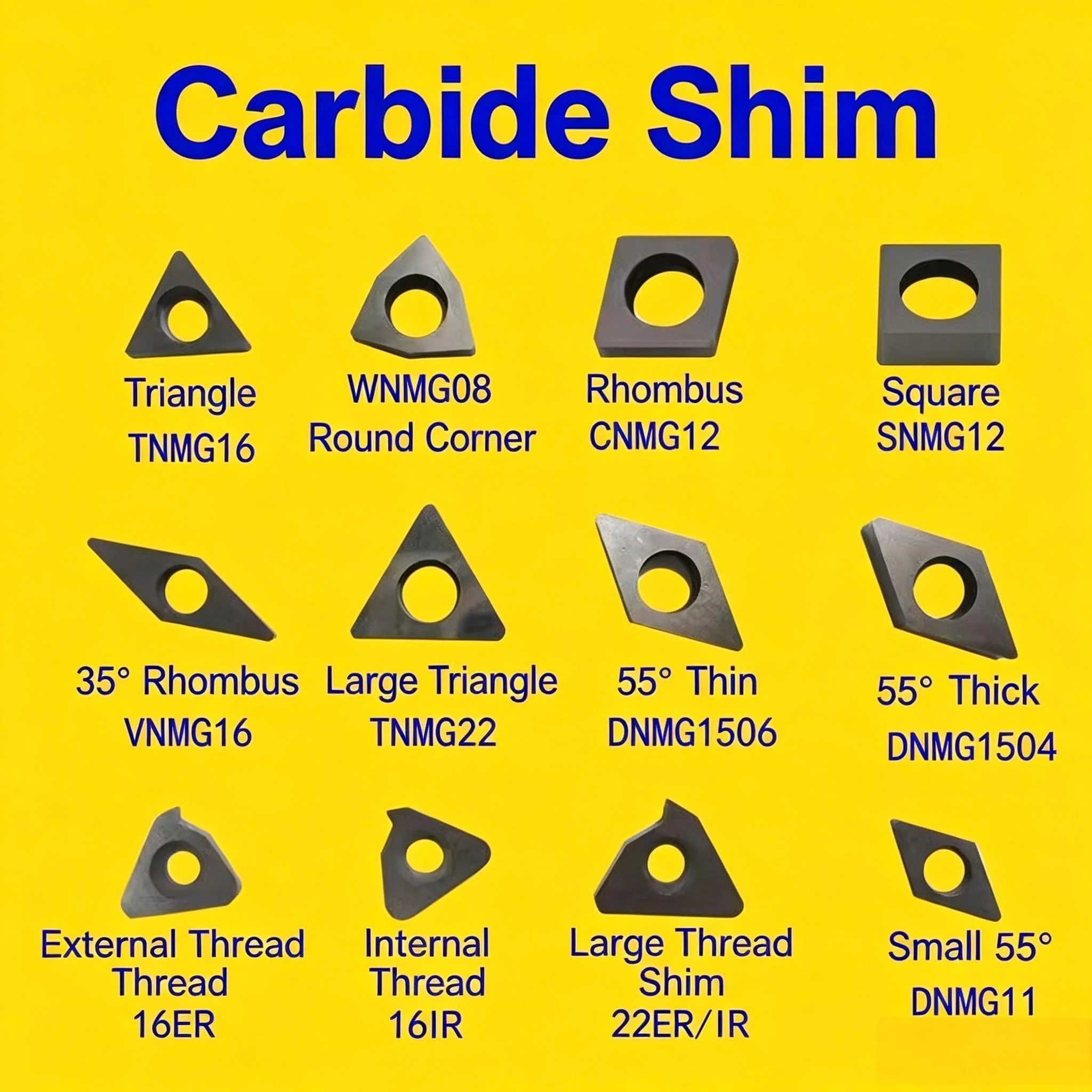 Carbide Shim For CNC Lathe Tool Holder TNMG WNMG SNMG DNMG ER IR Thread Insert Shim Triangle Square Rhombus Tool Pad Multiple Mo