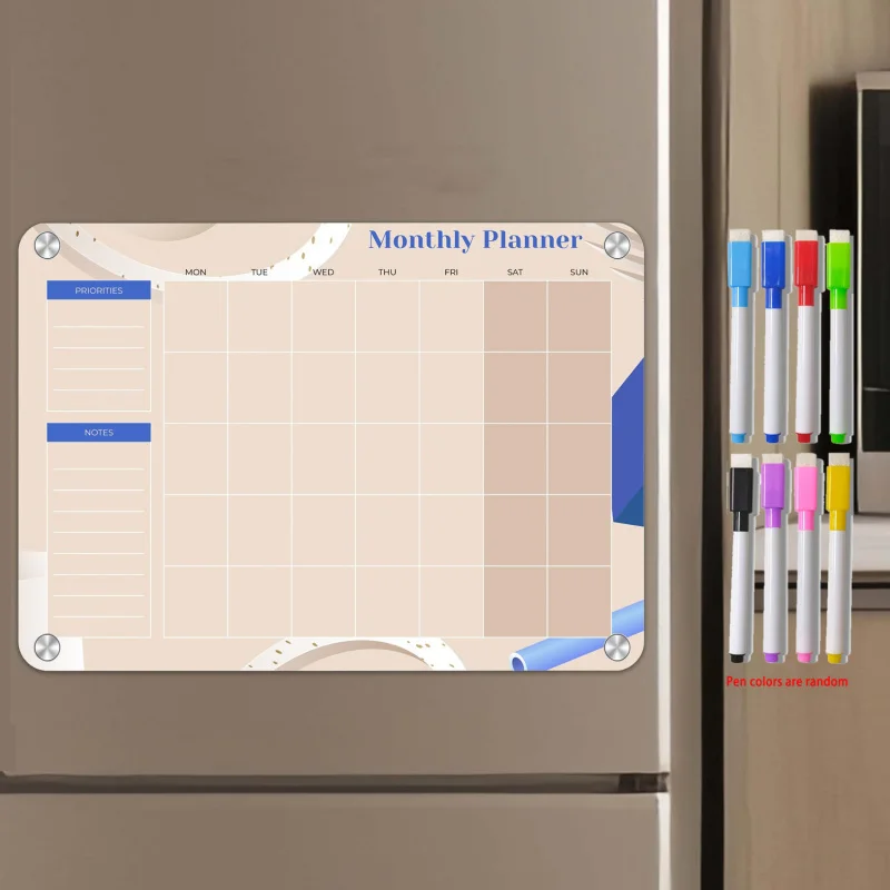 1pc Magnetic dry-erase whiteboard，Monthly Schedule，Reusable Refrigerator Planning Chart，Made of acrylic，To-do list，Memo，Attached