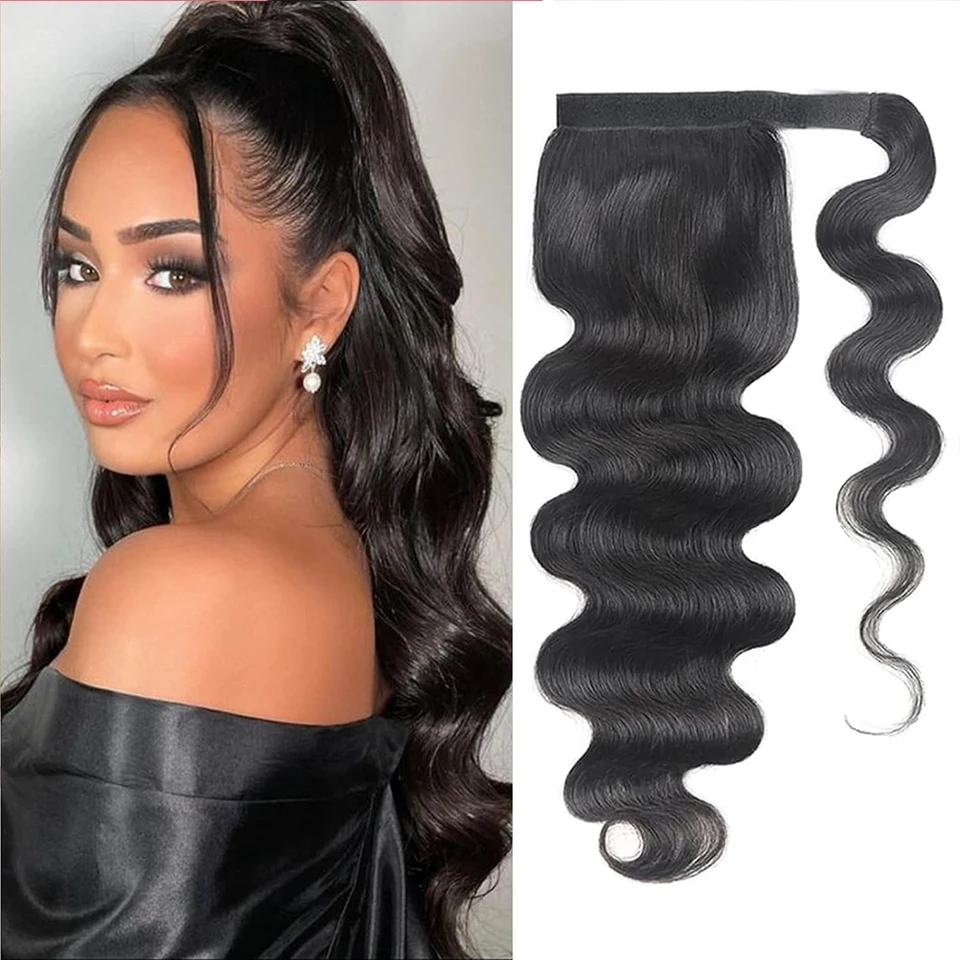 Cola de caballo 100G de cabello humano Remy liso para envolver, extensión de cola de caballo de 10"-32" para mujer 3