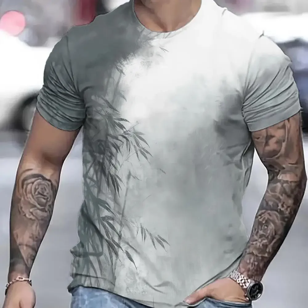 Casual Men\'s T-Shirt Summer Bamboo Short Sleeved T-Shirt 3d Pattern Printed Tops Slim Fit Men\'s Clothing Oversized T-Shirt