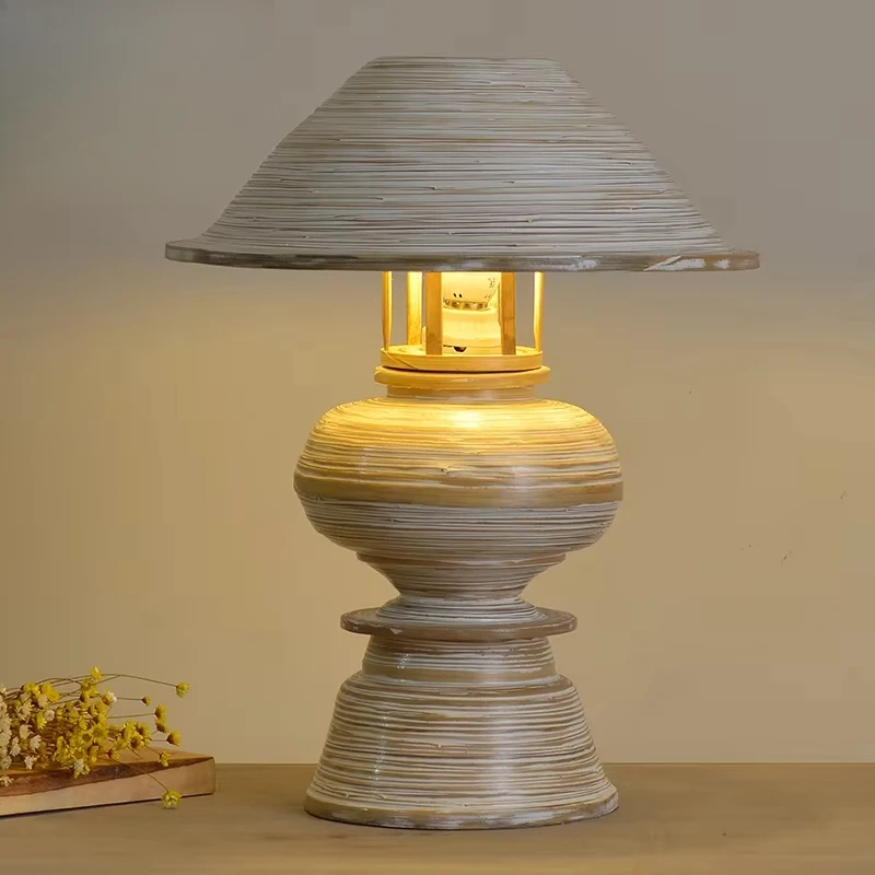 Creative Soft Decoration Designer Bedside Table Lamp Southeast Asian Thai Table Lamp Bamboo Woven Handmade Bedroom Table Lamp