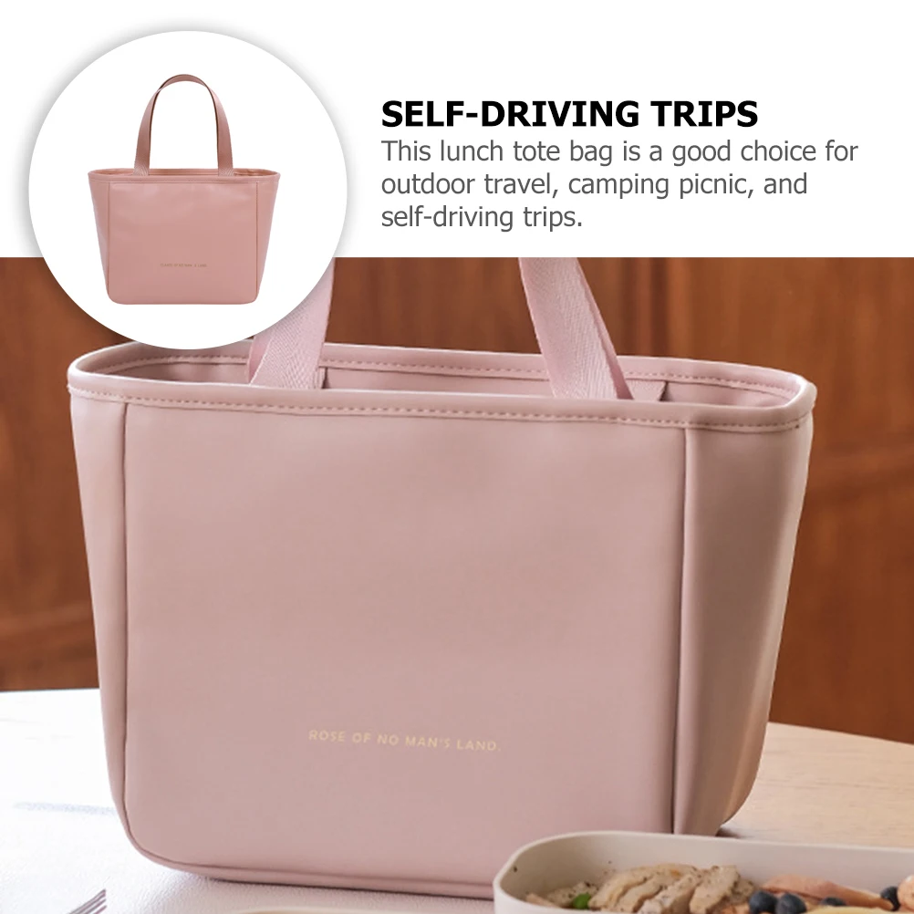 

Insulated Lunch Cute Tote Bags Pink Waterproof Large Capacity PU Material Tote Women Aldult Modern Storage Grocery