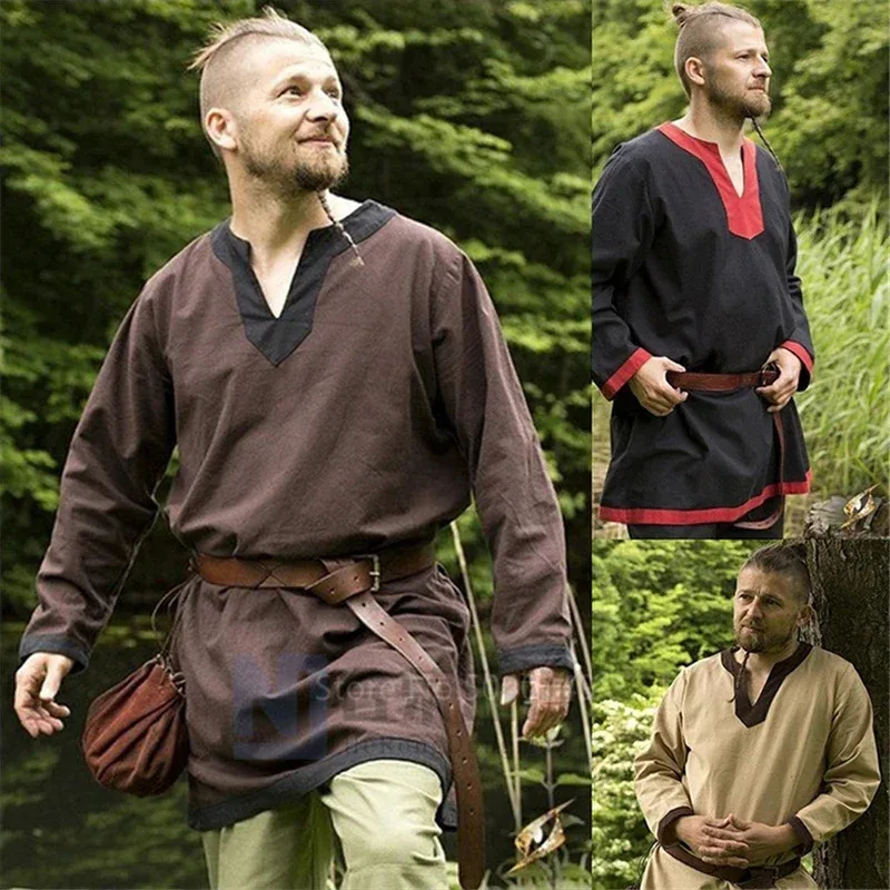 

Medieval Linen Larp Viking Pirate Halloween Cosplay Costumes for Men Carnival Party Warrior Shirt Knight Celtic Blouse Robe