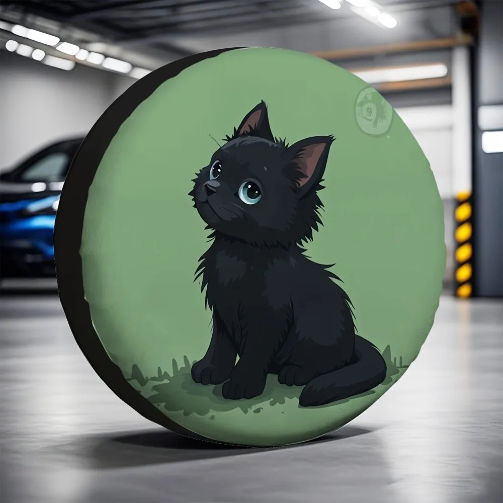 

Cute Black Cat Spare Tire Cover Polyester Waterproof Sun Protection for SUV Trailer