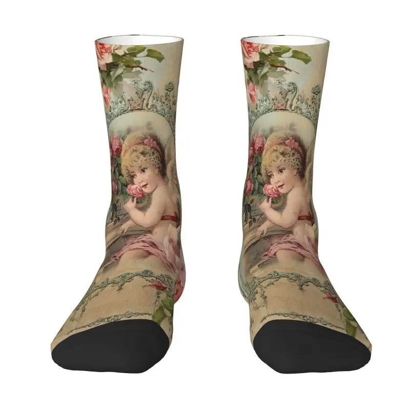 

Cool Men's Victorian Angel Vintage Rose Dress Socks Unisex Breathbale Warm 3D Printed Crew Socks