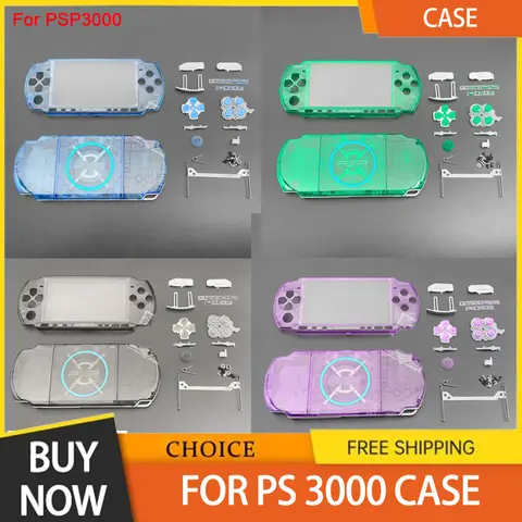 For PSP3000 Replacement Housing Shell Transparent Full Housing Case Cover DIY Repair Parts Console Shell Replacement Kit