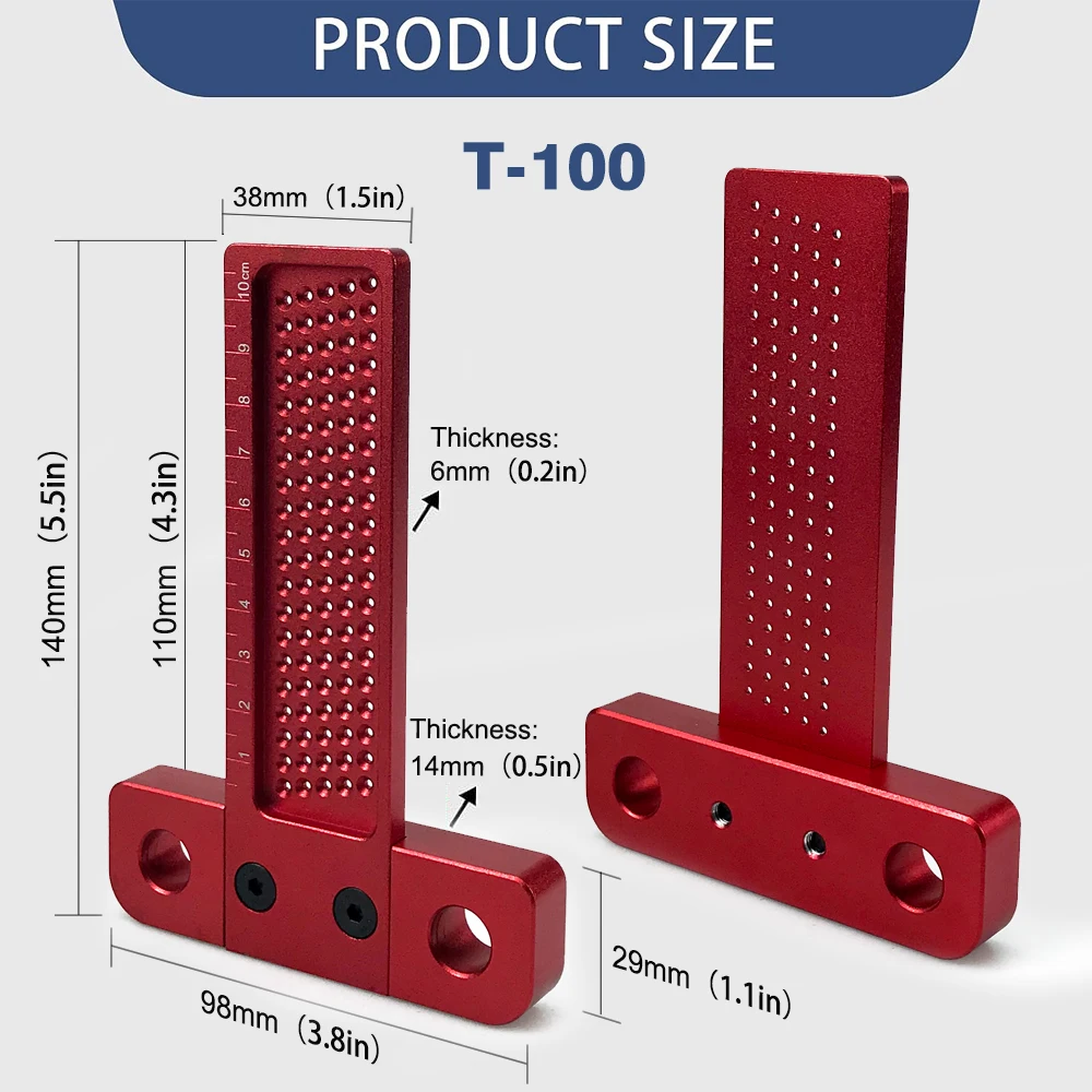النجارة سكريب T60/T100/T160/T260 T-نوع حاكم هول سكريبينغ مقياس الألومنيوم عبرت قدم عبرت التدريجي أداة أداة قياس