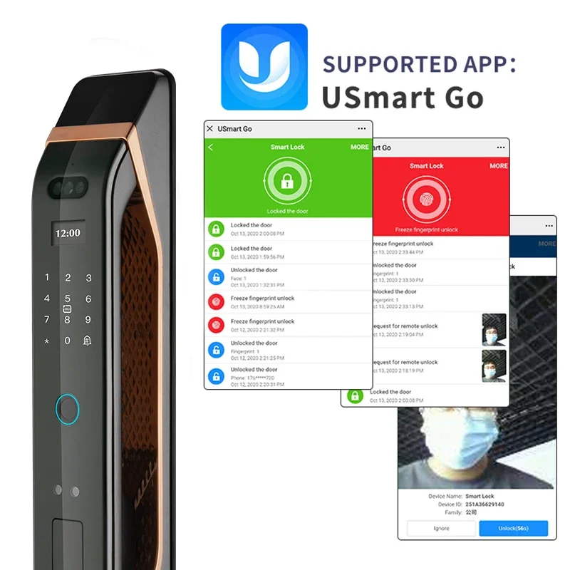3D Face Recognition Real Time Video Smart Door Digital Keyless Fingerprint Cerradura Inteligente Con WIFI