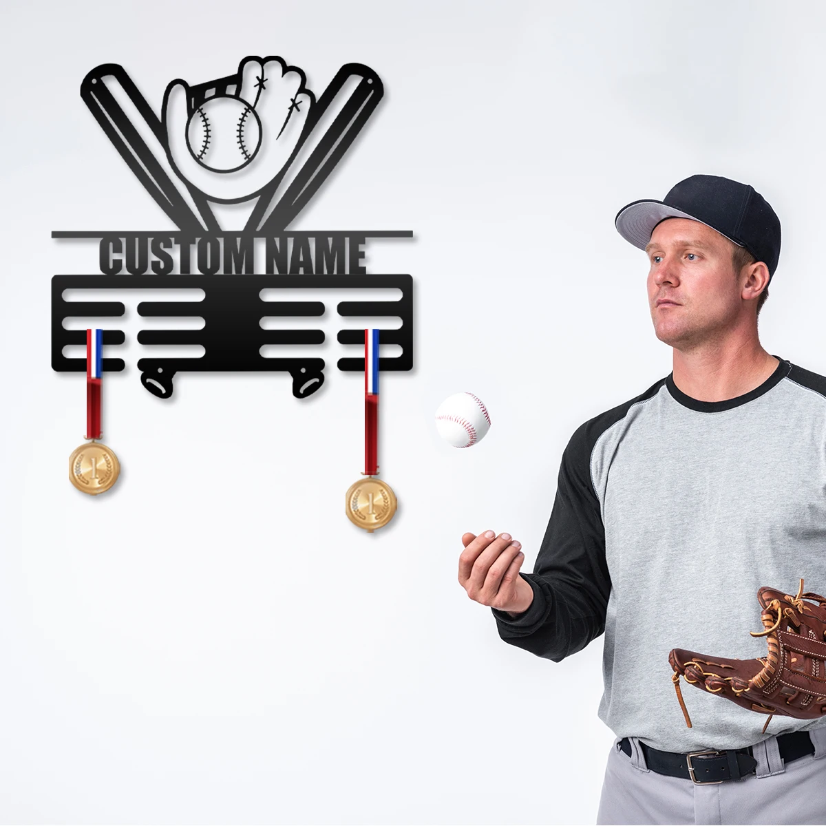 1pc baseball Medal hook New Design  Customized Name Metal Key Holder Metal Rack For Wall