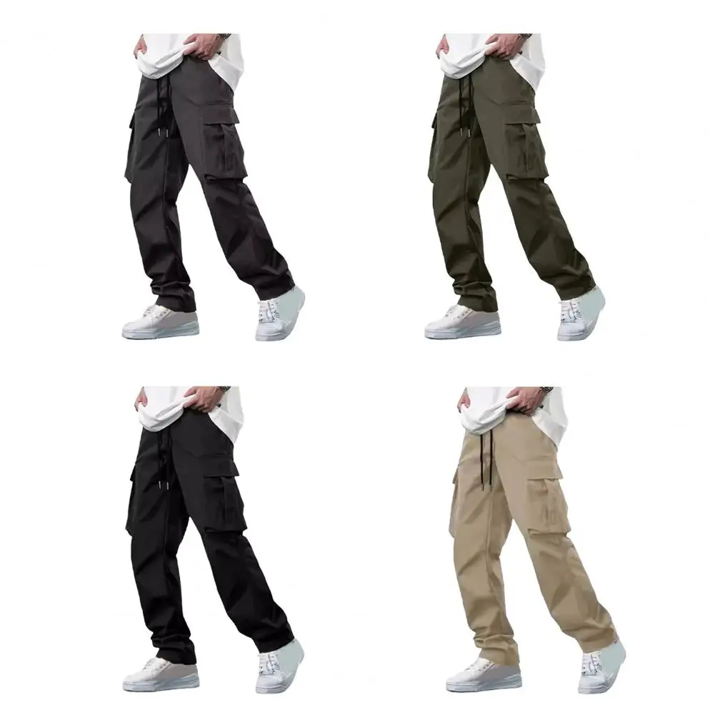 

New Fashion Men's Pants Solid Color Multi Pockets Baggy Pants Sweatpants Casual Trousers Drawstring Elastic Waist Cargo Pants ﻿