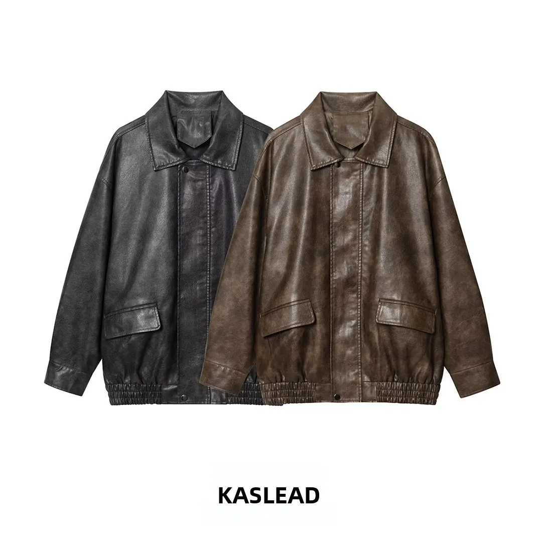 KASLEAD Nowa Modna Kurtka Damska ze Skóry PU Średniej Długości, Wiatroodporna, Zapinana na Zamek, Odzież Wierzchnia