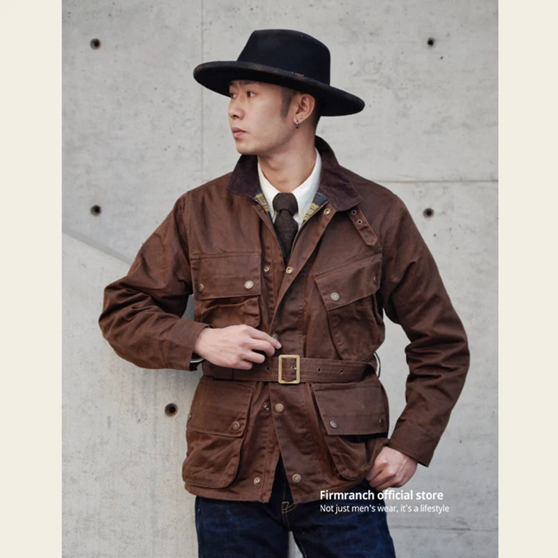 Firmranch Amekaji chaqueta de caza de cera de aceite Vintage chaqueta de carga de motocicleta marrón gabardina impermeable hombres mujeres envío gratis