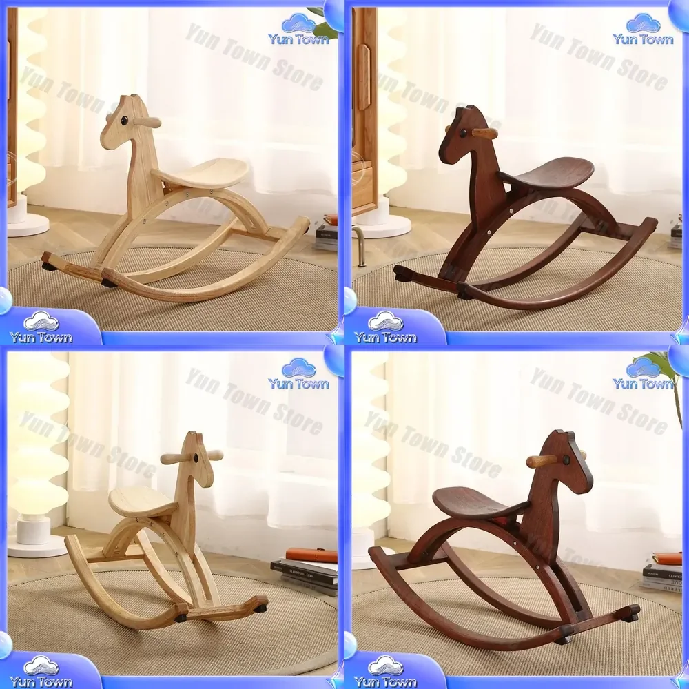 for Kids Solid Wood Rocking Horse Multi Functional Anti Drop Wooden Toy Baby First Birthday Gift for Toddlers Nursery Decor