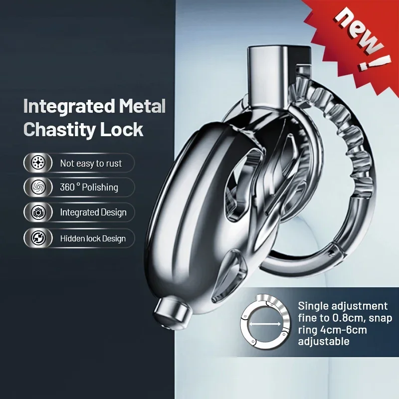 2024 New Upgrade One-Piece Adjustable Snap Ring Metal Chastity Cage Men's CB Cock Cage SM Aluminum Alloy Urethra Lock Device Toy