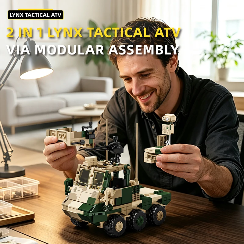 IN STOCK Military Bobcat ATV 6x6 Support Chariot Assembling Tank Building Blocks Bricks Model Adult Toy Birthday Gift