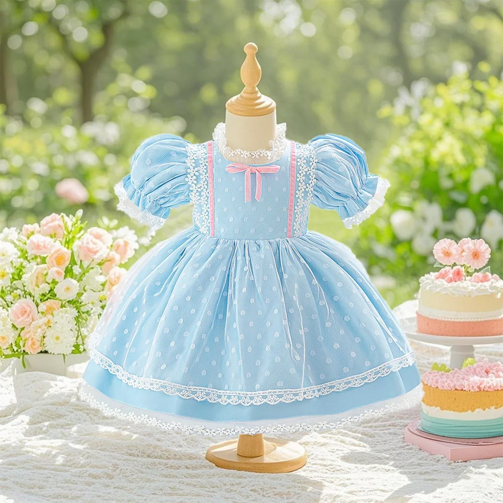 Baby blue princess dress cute dress lace design sweet and lovely dress suitable for birthday photo shoot photography