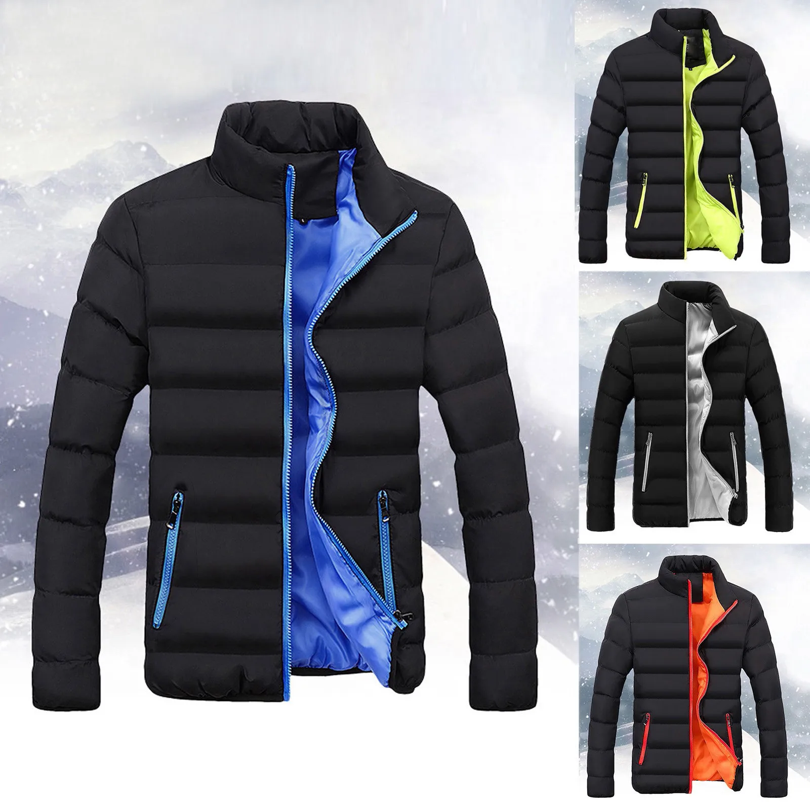 2024 New Winter jacket Long sleeve cotton-padded zipper men's stand-up collar plus size cotton simple male Outdoor Clothing