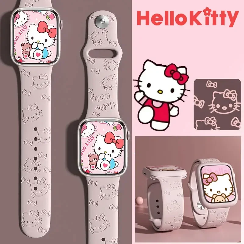 Sanrio Hello Kitty Apple Watch Band 38mm 40mm 41mm 42mm 44mm 45mm 49mm Silicone Carved Bracelet lwatch 8 Ultra 7 Se