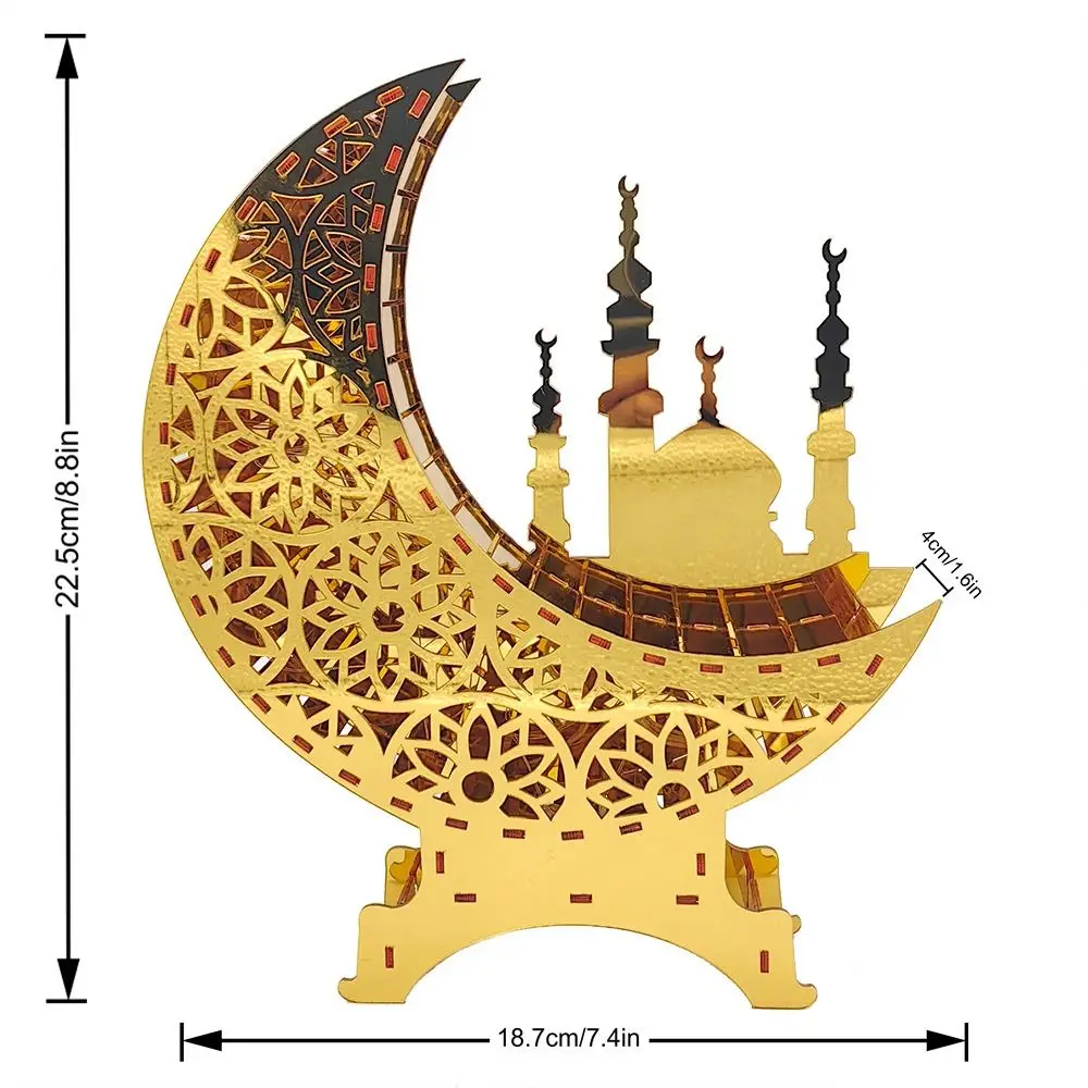 الاكريليك رمضان عيد مبارك زخرفة الهلال شكل مضيئة القمر الجدول مصباح جوفاء الذهب الجدول الديكور الإسلامي مسلم